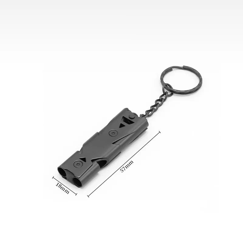 Double-Tube Whistle - Steel Signal Tool for Outdoor Kits - Black
