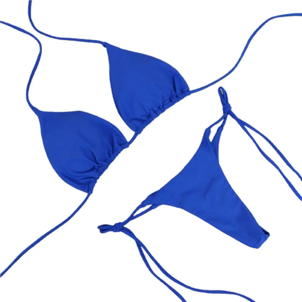 Women's Solid Halter Bikini Set - Two-Piece Swimwear - Blue