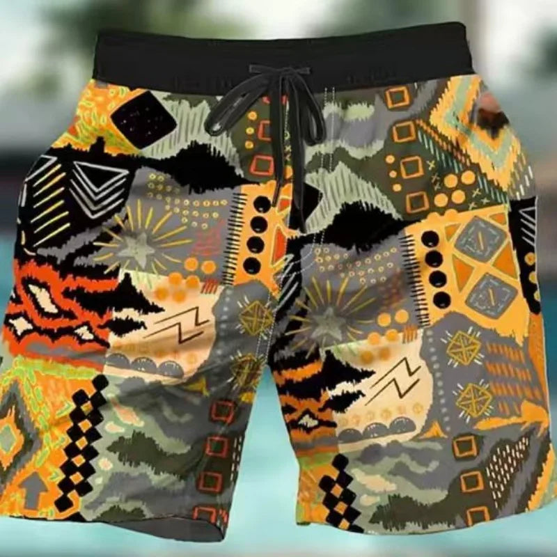 Graffiti Print Swim Shorts - Men's Beach Board Shorts - Image Style 1