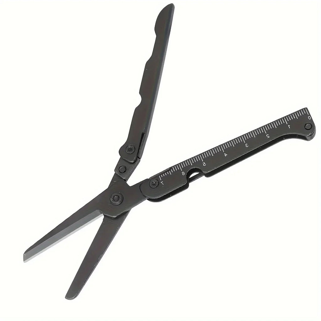 Folding Multi-Tool Scissors - Stainless Steel Camping Tool - Black1Pc