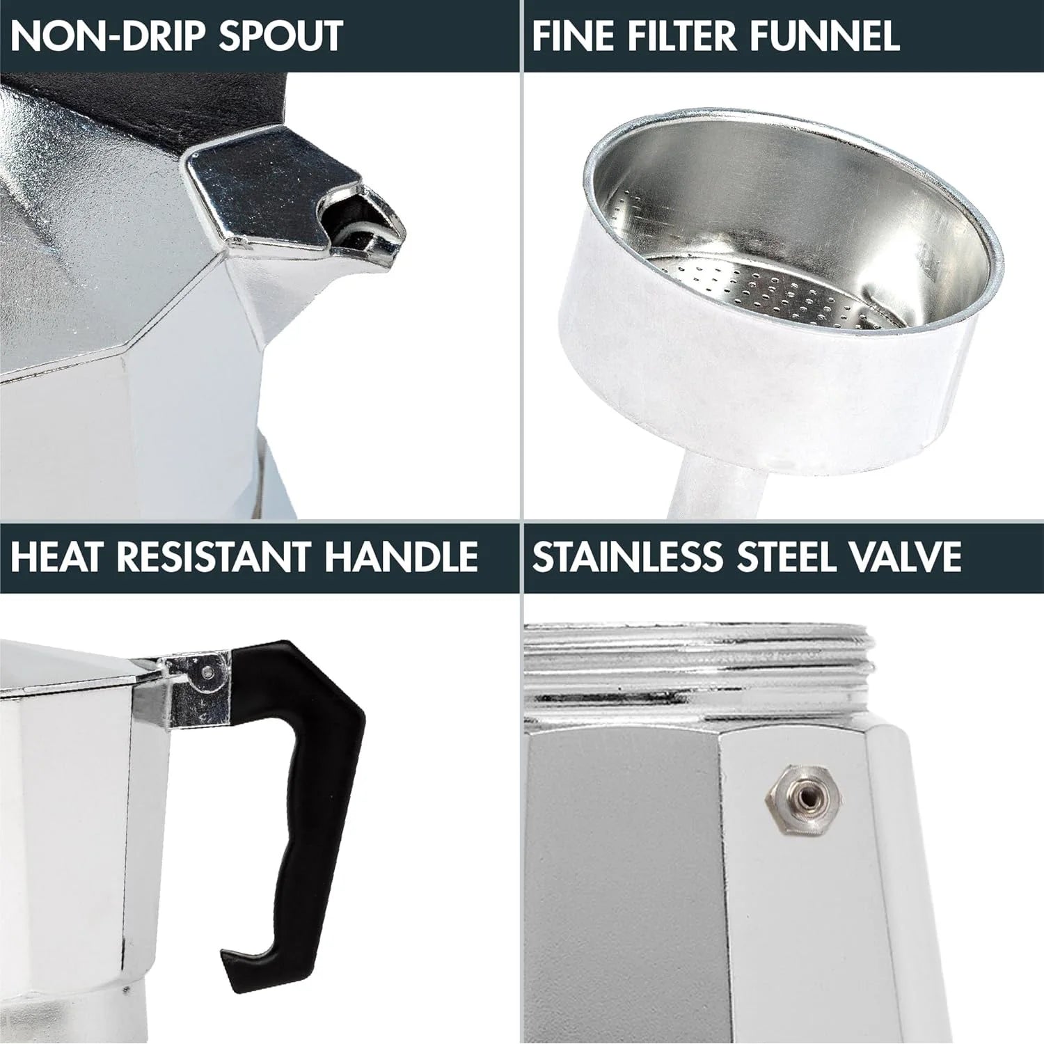 Stovetop Moka Pot - Aluminum Espresso Maker for Home Brewing