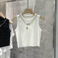 Women's Knit Sweater Vest - Sleeveless Striped Summer Top - White