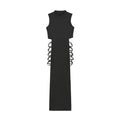 Women's Lace-Up A-Line Dress - Sleeveless Summer Strap Style - Black