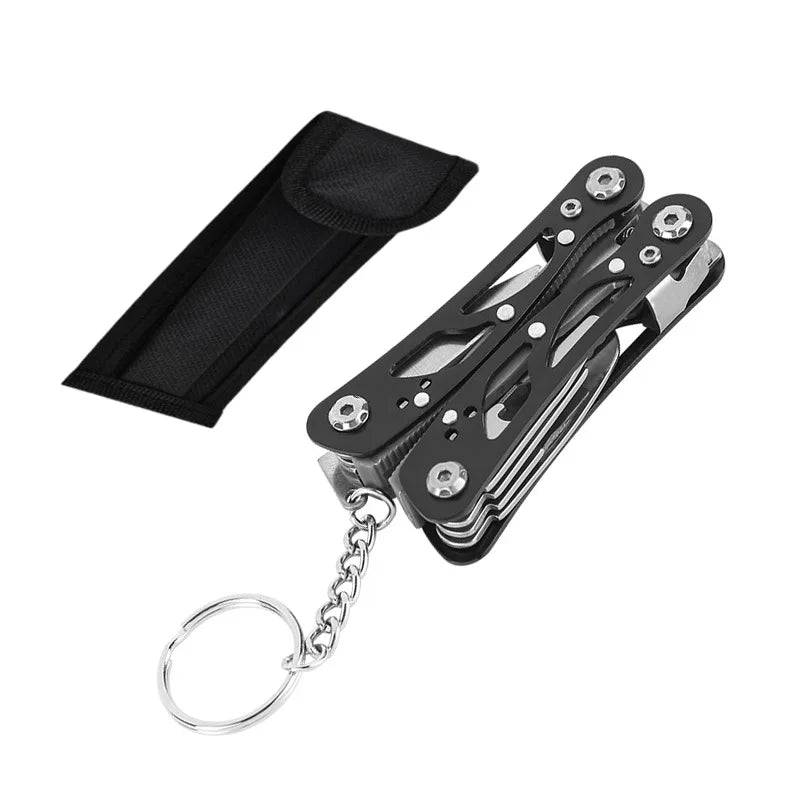 Folding Multi-Tool Pliers - Stainless Steel Camping Tool for Outdoor Utility - Black With Pouch