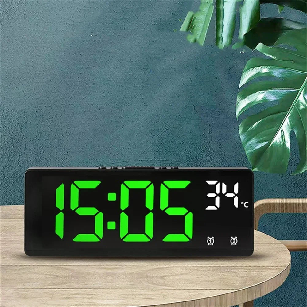 Digital Alarm Clock - LED Desk Clock with Temperature Display