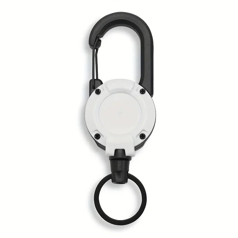 Retractable Badge Reel Keychain - Carabiner Clip for Travel - 1 Piece White