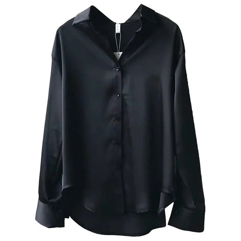 Women's Button Blouse - Long Sleeve Turn-Down Collar Shirt