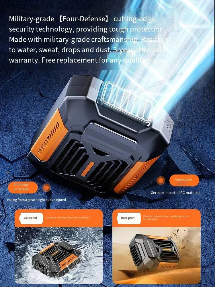 3-in-1 Rugged Tactical Waist Clip Fan - Portable Power Bank & LED Flashlight