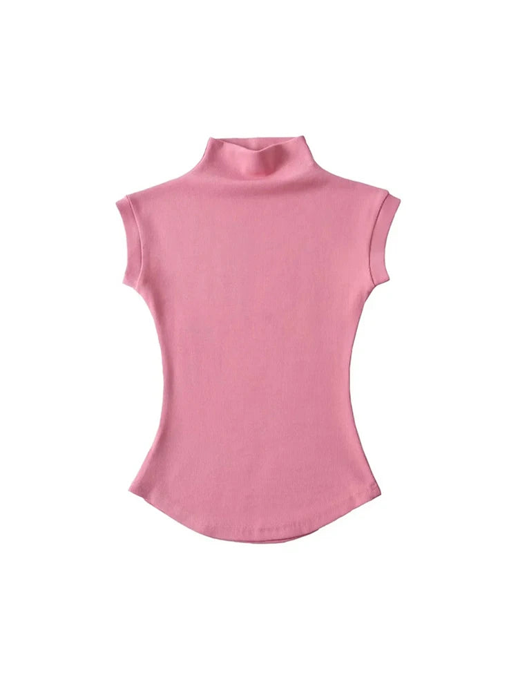 Sleeveless Turtleneck Top - Slim Fit Summer Tee