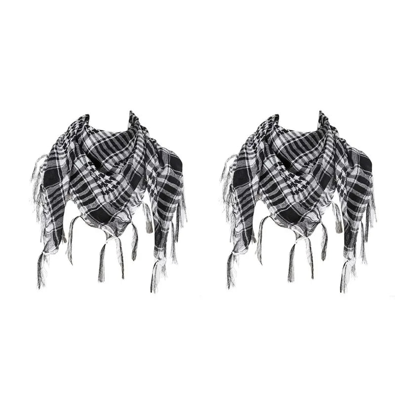 Keffiyeh Scarf Wrap - Lightweight Shemagh Head and Neck Scarf - 2 Pieces-White