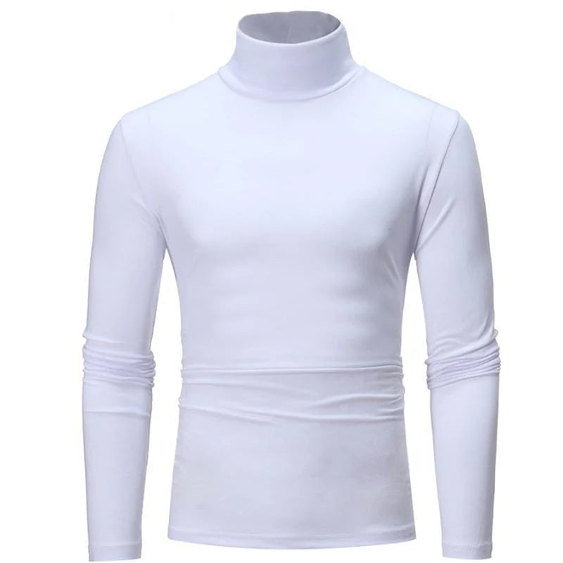 Men's Thermal Base Layer Top - High Neck Long Sleeve Shirt - White