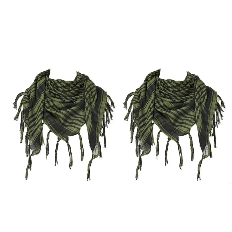 Keffiyeh Scarf Wrap - Lightweight Shemagh Head and Neck Scarf - 2 Pieces-Green
