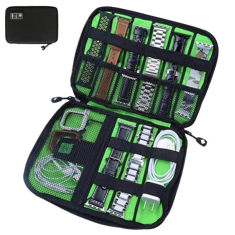 Black Green Storage Bag Electronic - For Travel and Daily Carry
