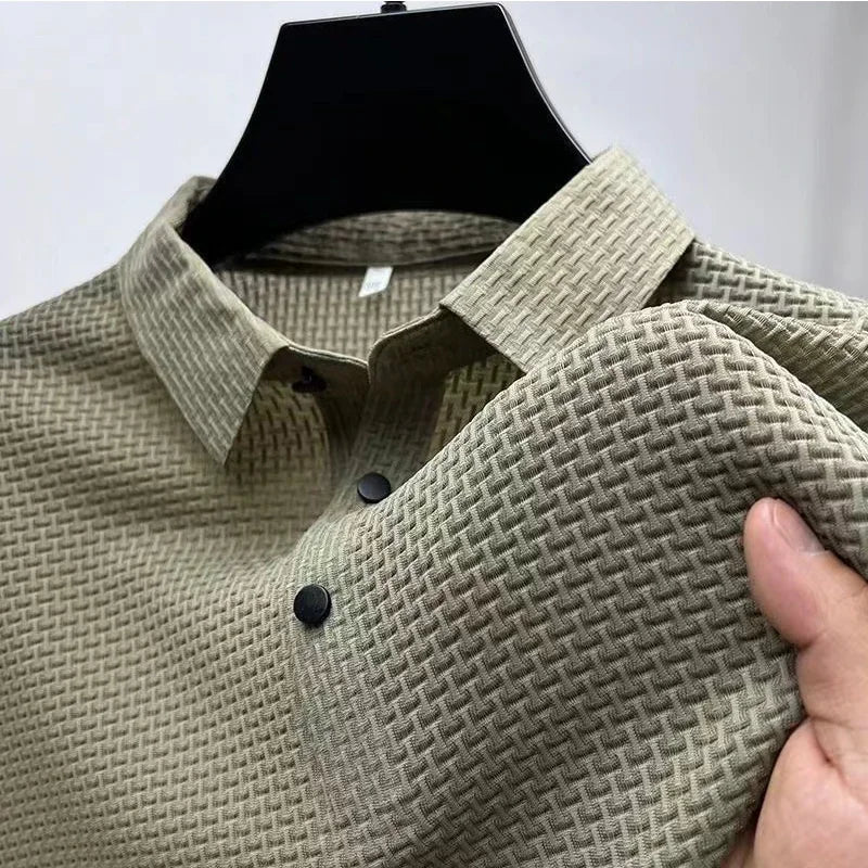 Men's Short Sleeve Polo Shirt - Solid Business Casual Top - Khaki