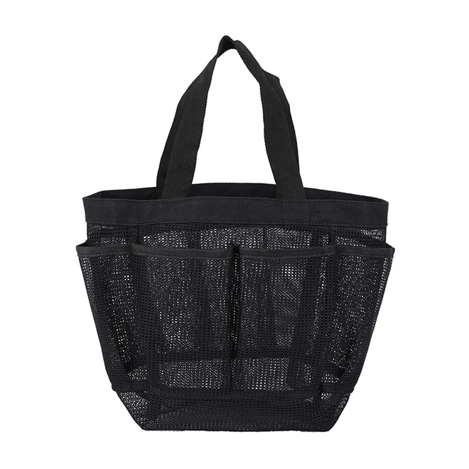 Mesh Beach Tote Bag - Oversized Pool Bag with 8 Pockets - Black