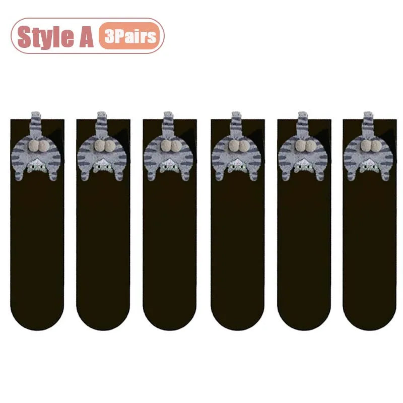 Cartoon Cat Mid-Calf Socks - Cozy Novelty Sock Packs