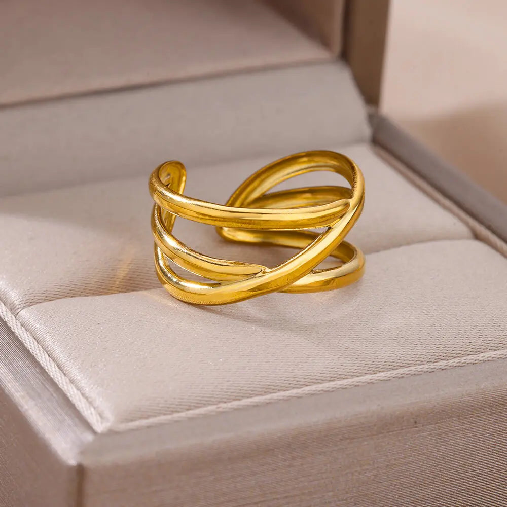 Gold-Color Stainless Steel Ring - Classic Fashion Jewelry - 5 / Gold Color