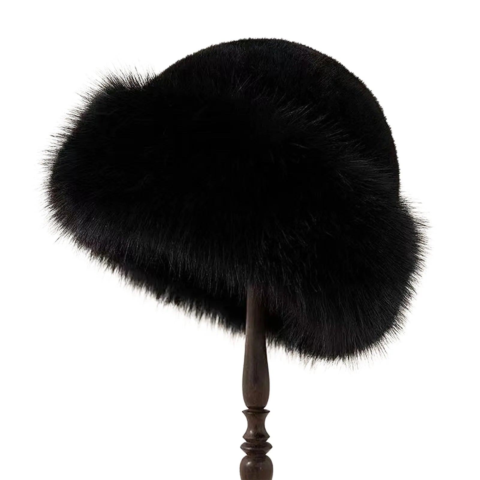 Women's Plush Winter Beanie - Faux Fur Cold Weather Hat - Black