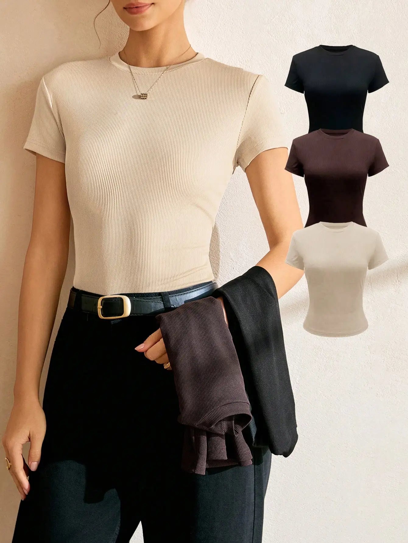 Women's Basic T-Shirt - Solid Short Sleeve Minimalist Top - Multicolor-9