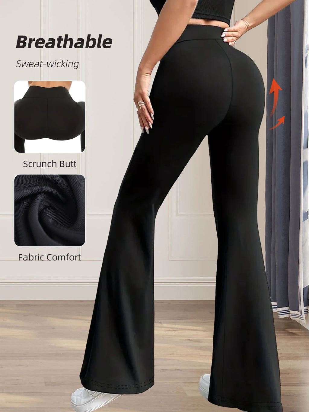 Women's Flared Pants - High Waist Slim Black Leggings