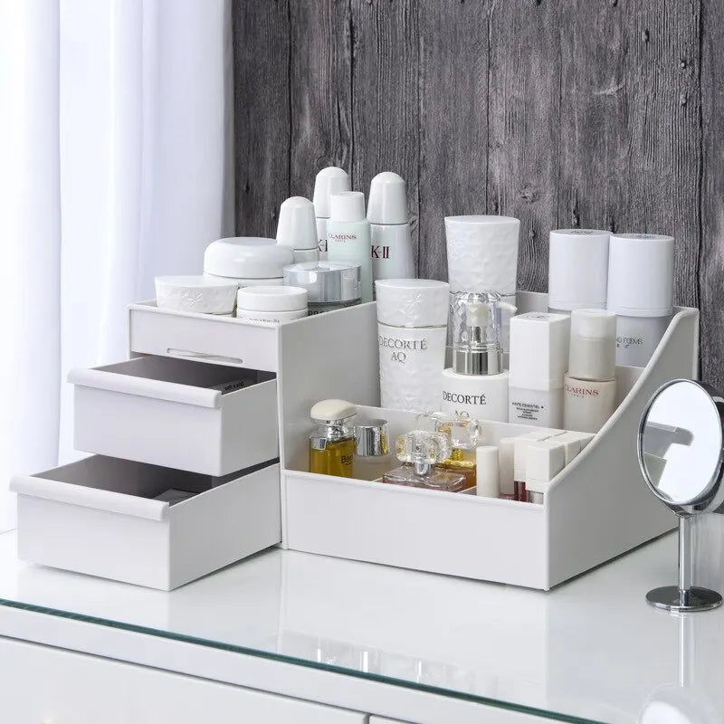 White Drawer Makeup Storage Box - For Desk and Office Organization
