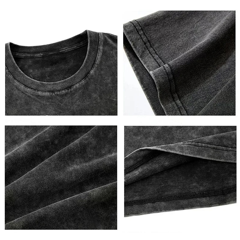 Washed Cotton T-Shirt - Short Sleeve Distressed Casual Top