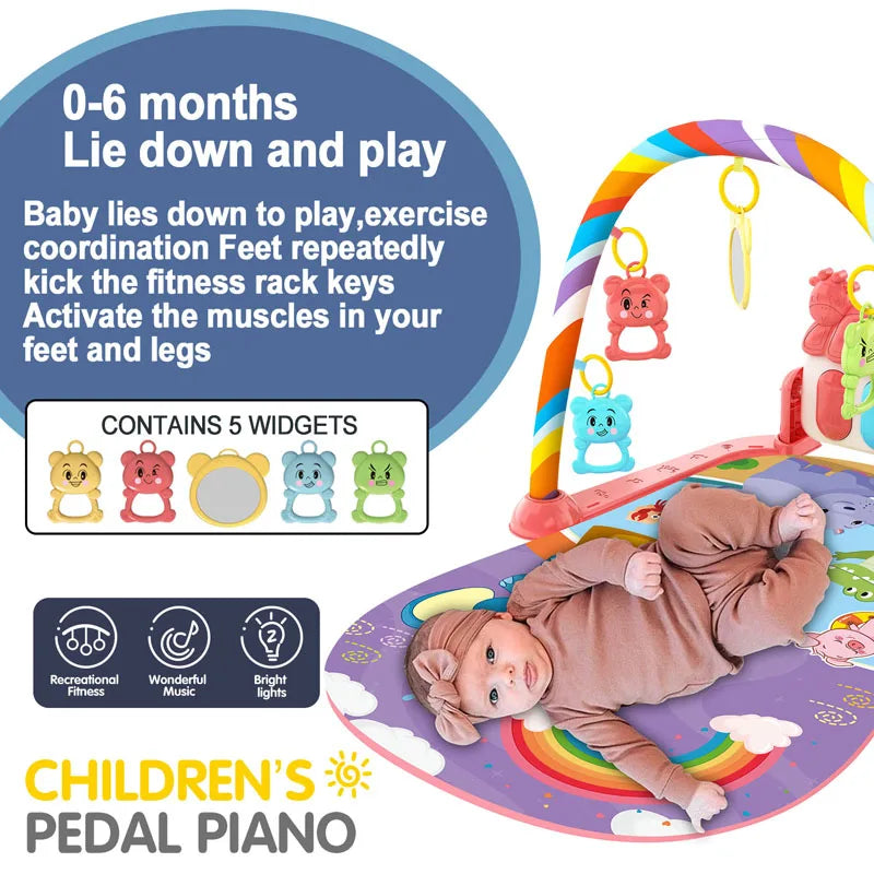 Baby Piano Play Gym - Music Activity Mat With Toy Bar
