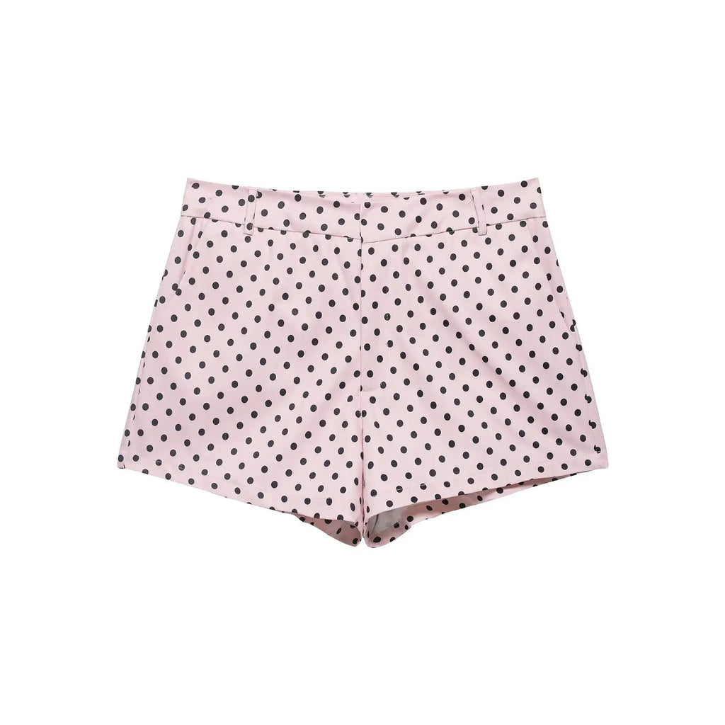 Women's Polka Dot Zip Jacket - Drawstring Casual Outerwear - Pink Dot Shorts