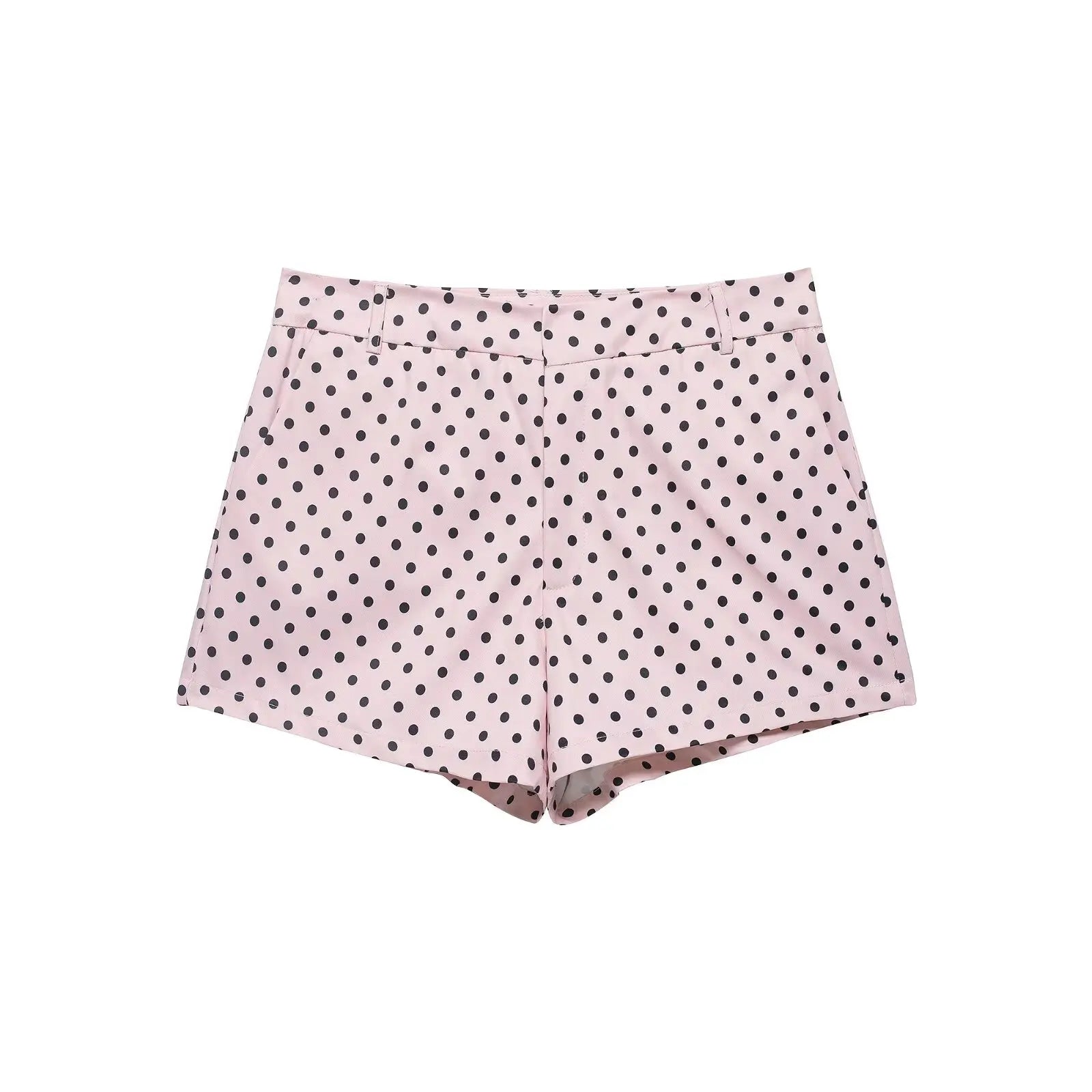 Women's Polka Dot Zip Jacket - Drawstring Casual Outerwear - Pink Dot Shorts