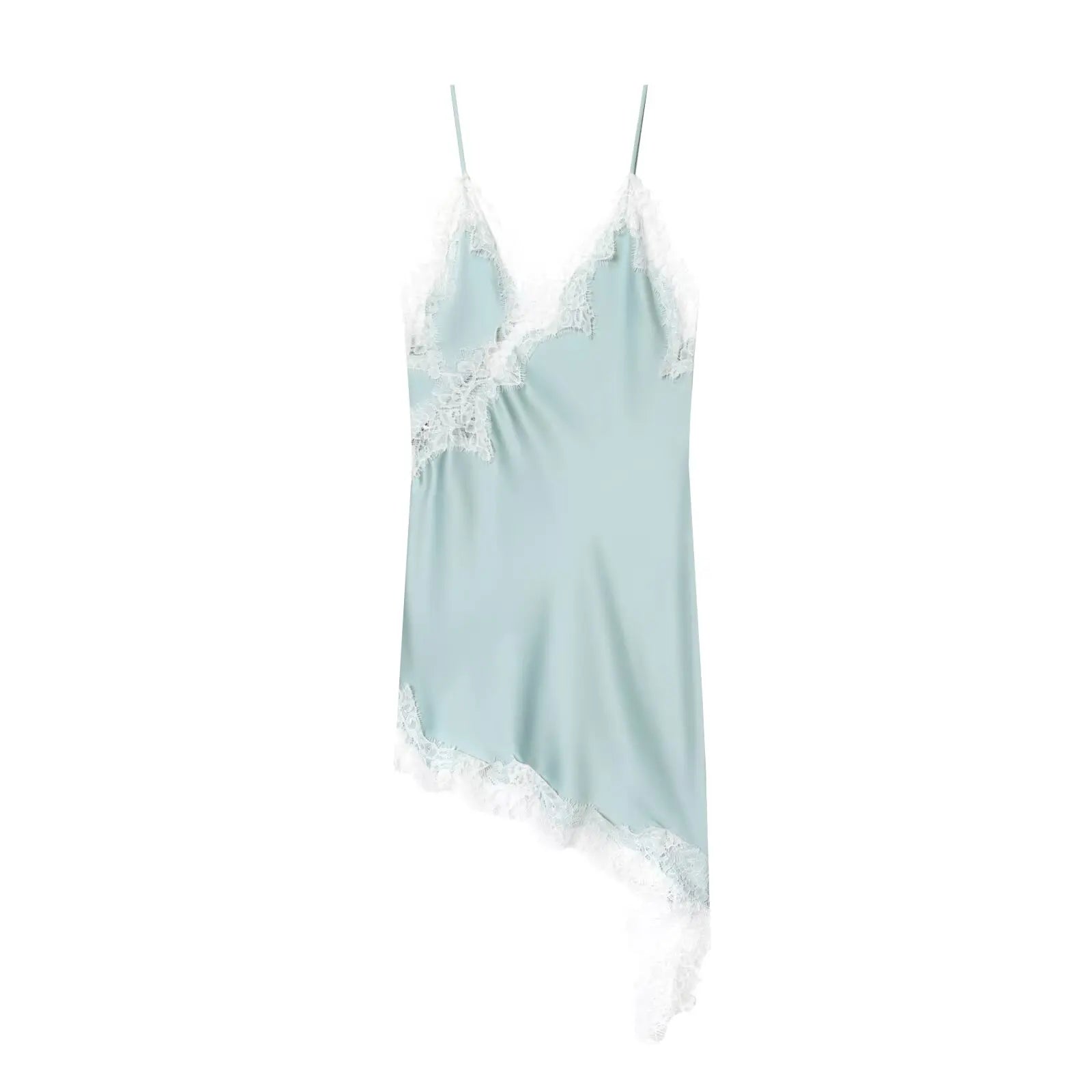 Lace Slip Dress - Backless Mini Dress With V-Neck - SKY BLUE