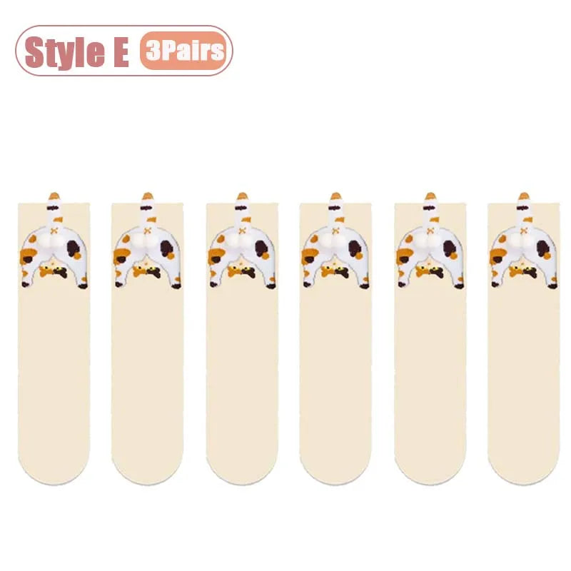 Cartoon Cat Mid-Calf Socks - Cozy Novelty Sock Packs