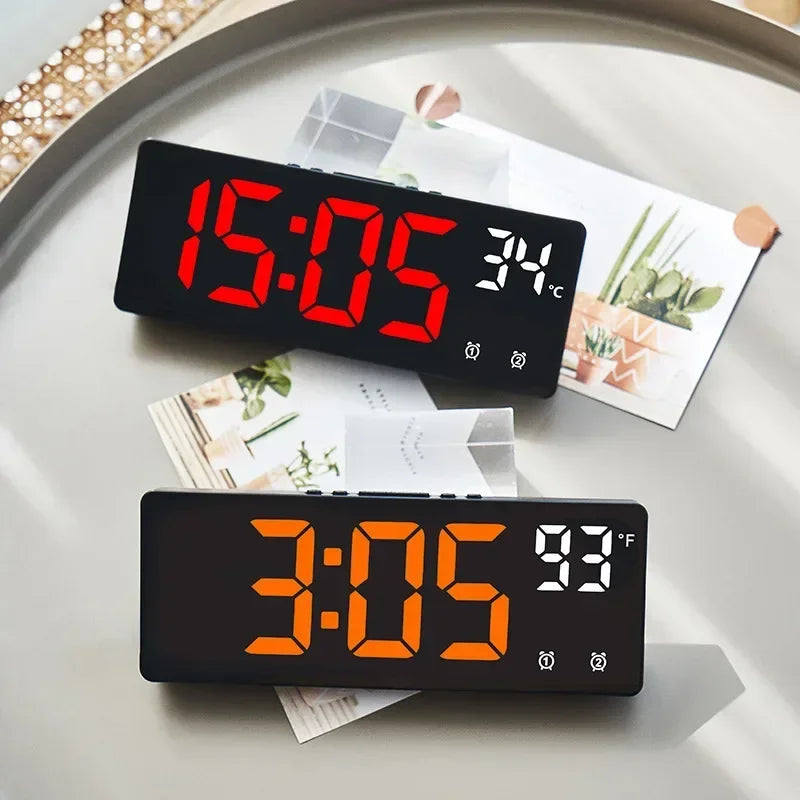 Digital Alarm Clock - LED Desk Clock with Temperature Display