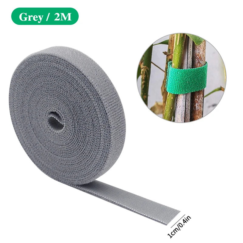 Garden Plant Ties - Nylon Hook-and-Loop Support Tape - Gray