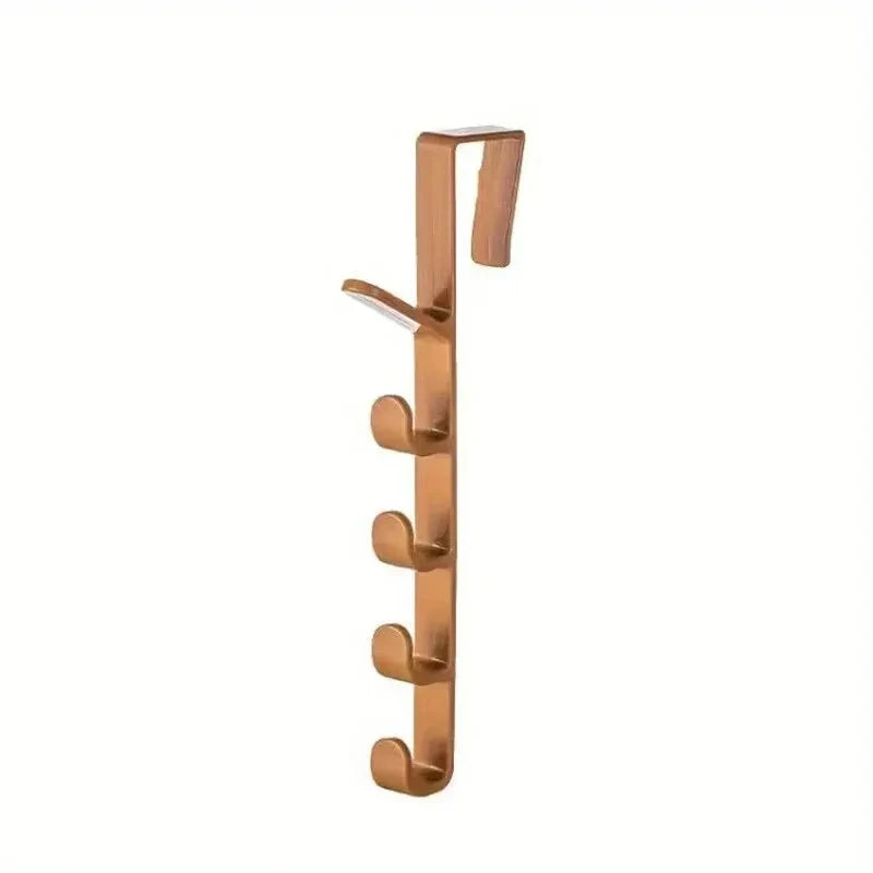 Over-Door Coat Hook Rack - 5-Hook Closet Organizer - Brown