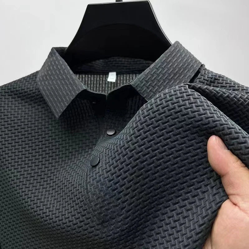 Men's Solid Polo Shirt - Short Sleeve Business Casual Top - Gray