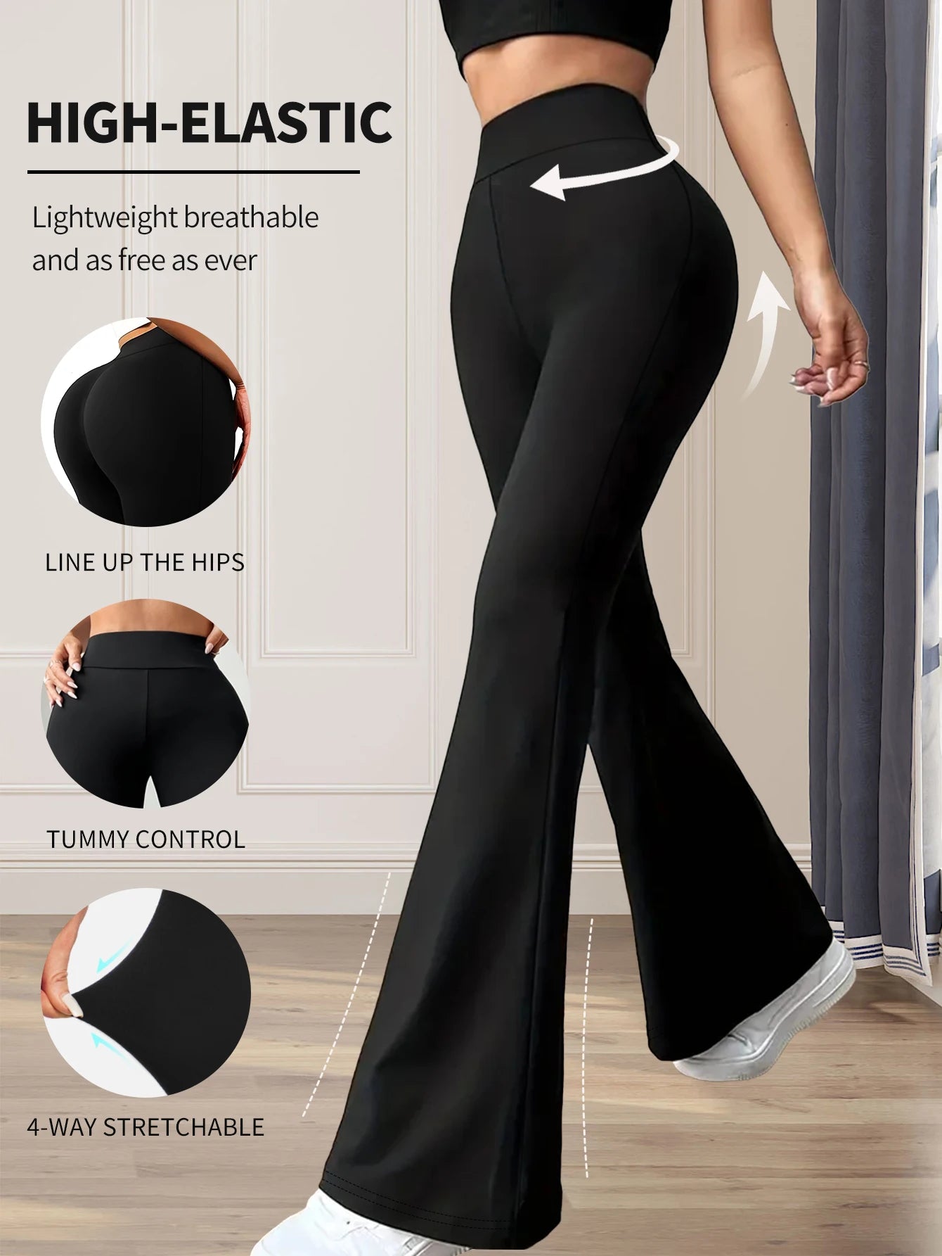 Women's Flared Pants - High Waist Slim Black Leggings