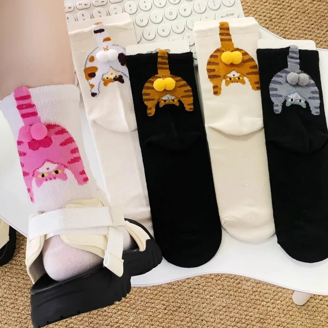 Cartoon Cat Mid-Calf Socks - Cozy Novelty Sock Packs