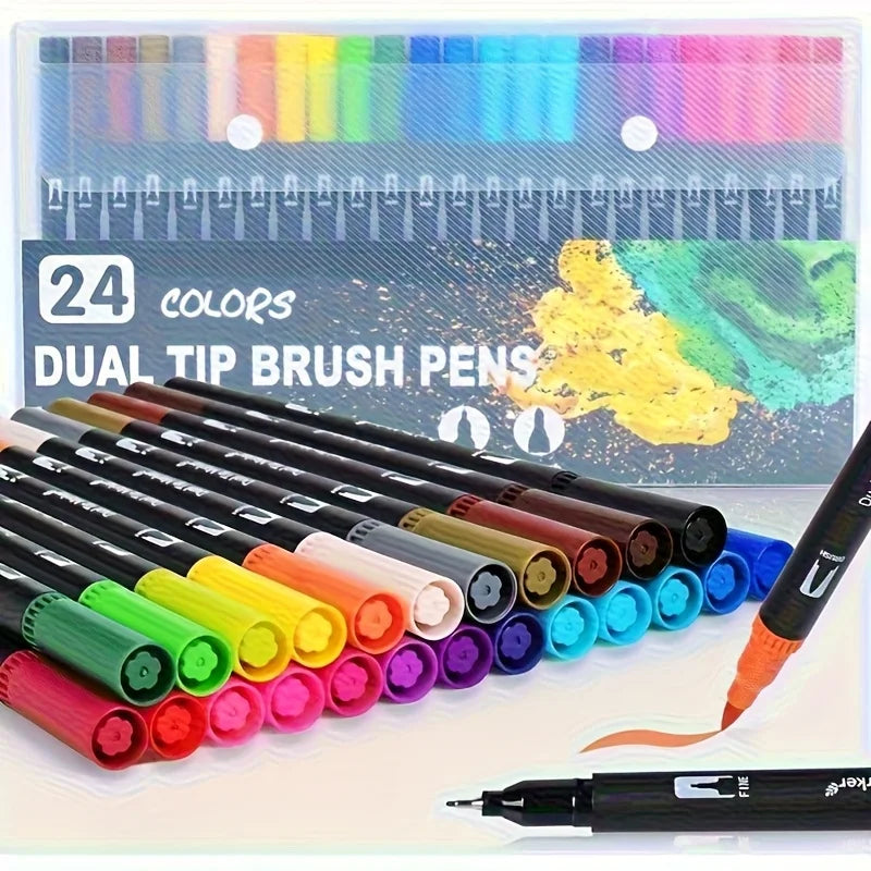 Double-Ended Watercolor Markers - 24-Color Art Set