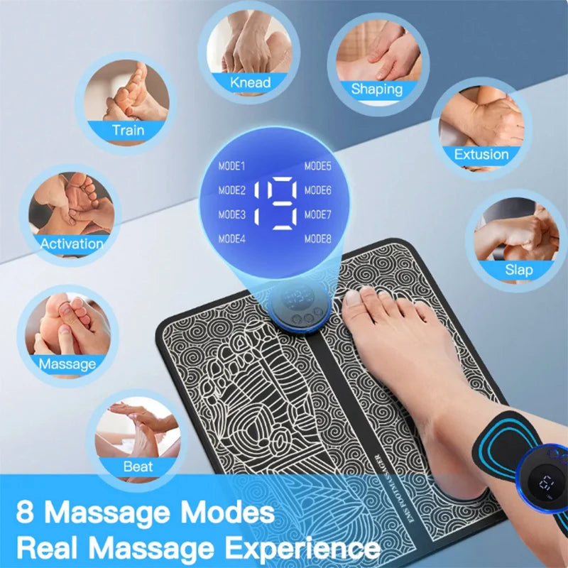 EMS Foot Massager Pad – USB Relaxation Mat with 8 Modes for Home