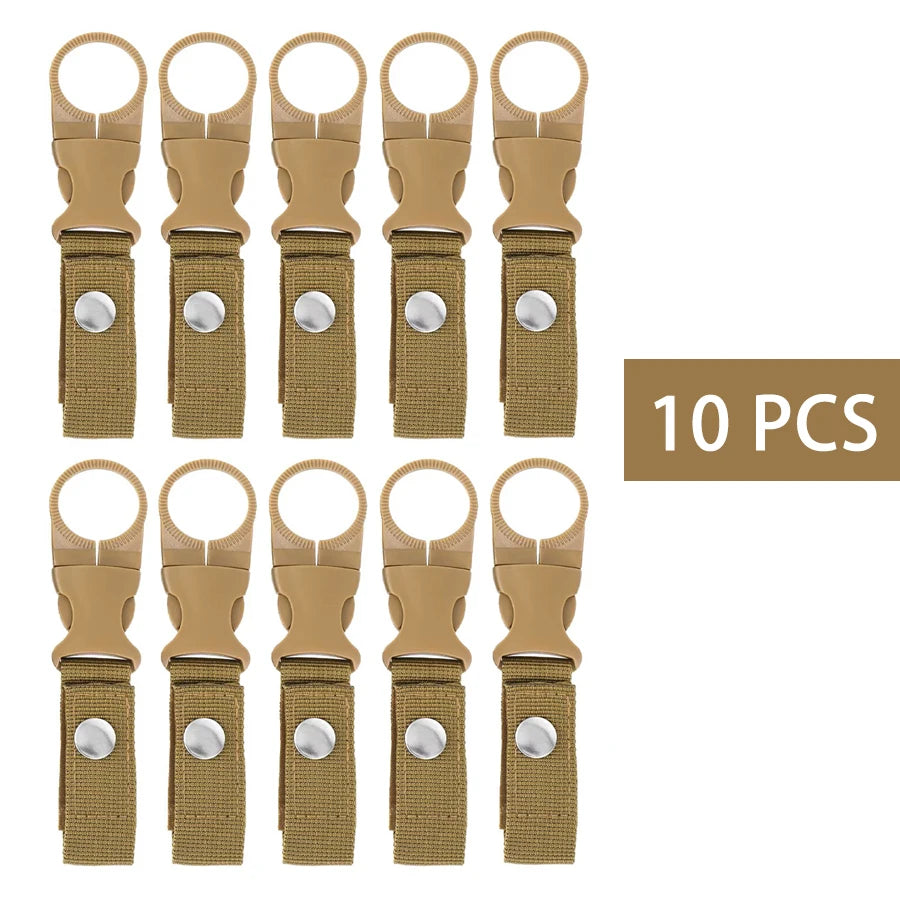 Nylon Water Bottle Holder Clip - Backpack Strap Hook - Tan 10 Pieces