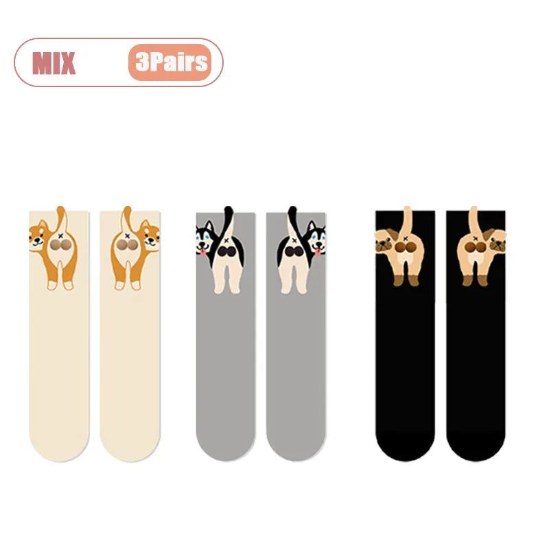 Cartoon Cat Mid-Calf Socks - Cozy Novelty Sock Packs