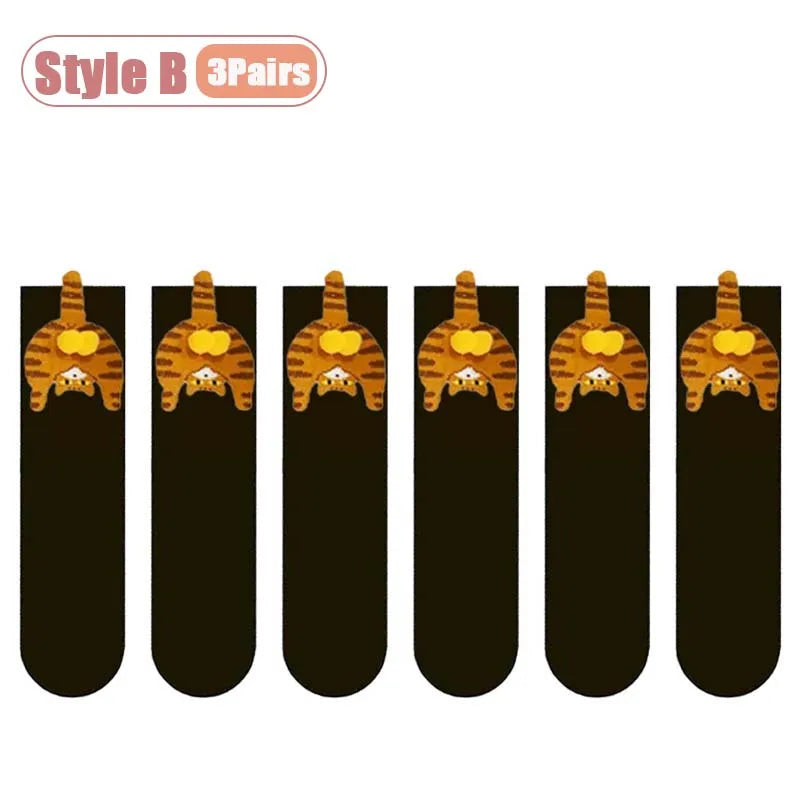Cartoon Cat Mid-Calf Socks - Cozy Novelty Sock Packs