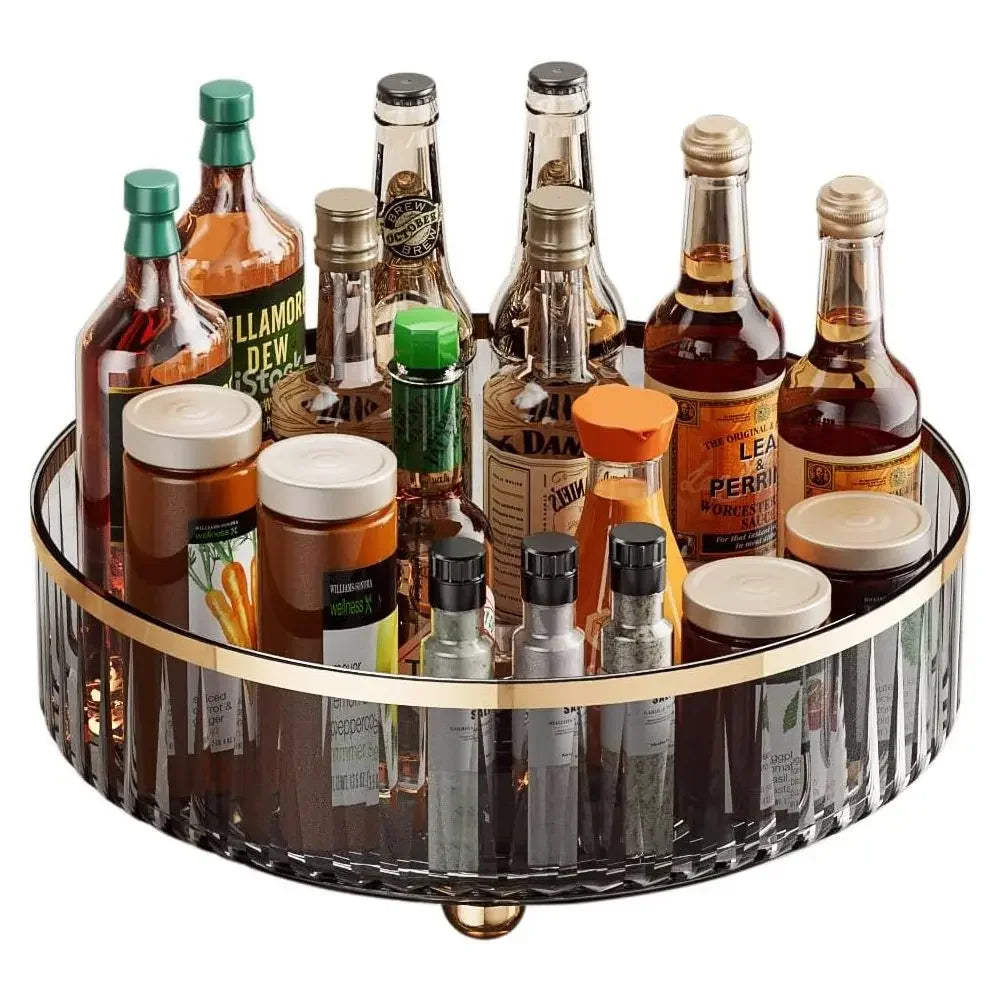 Grey Round Plastic Clear Rotating - For Kitchen Storage and Prep