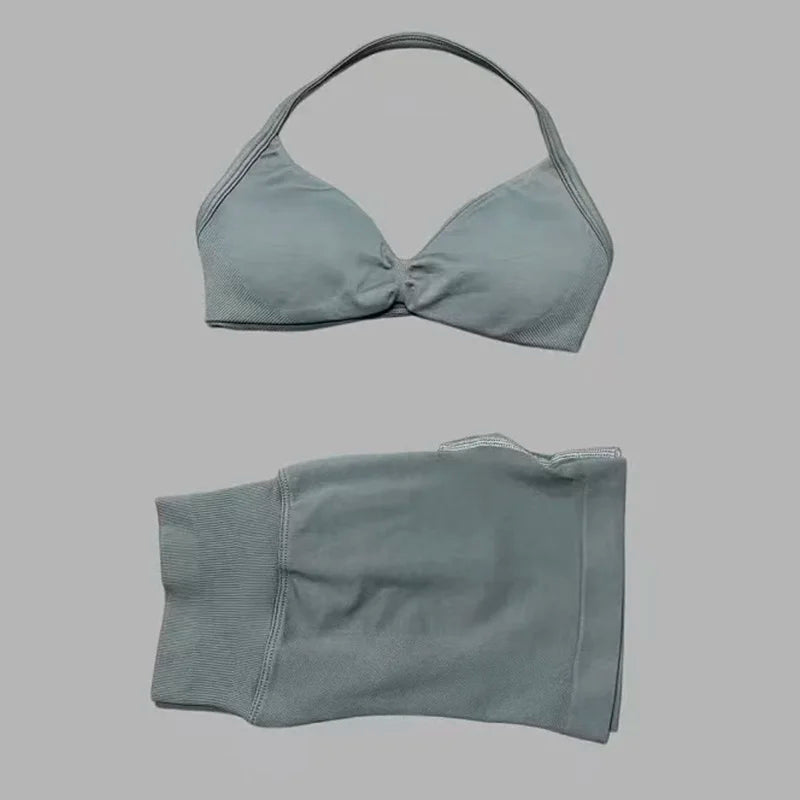 Women's Two-Piece Workout Set - Sports Bra and Shorts - Slate Gray