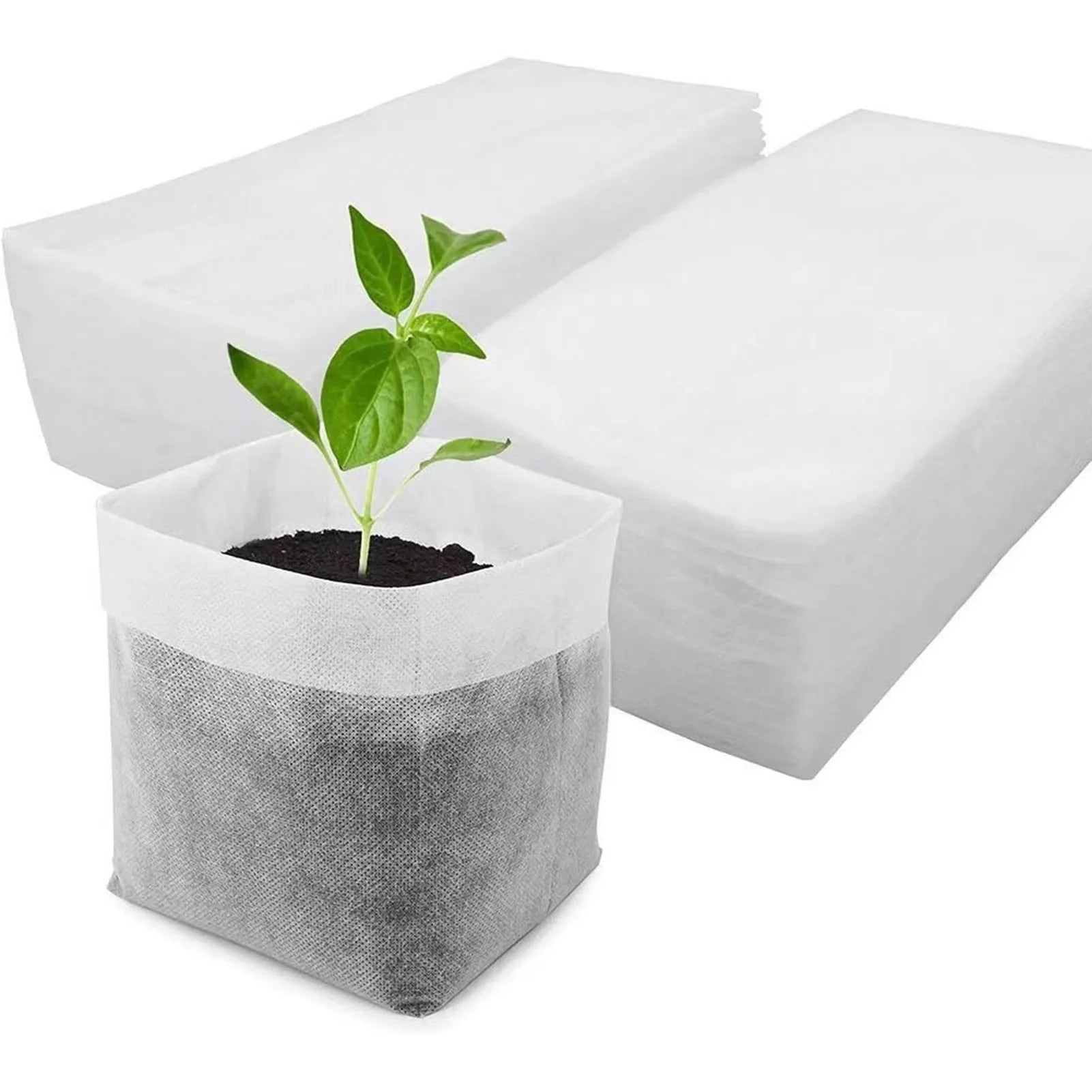 Plant Nursery Bags - 100-Piece Seedling Grow Bags - White