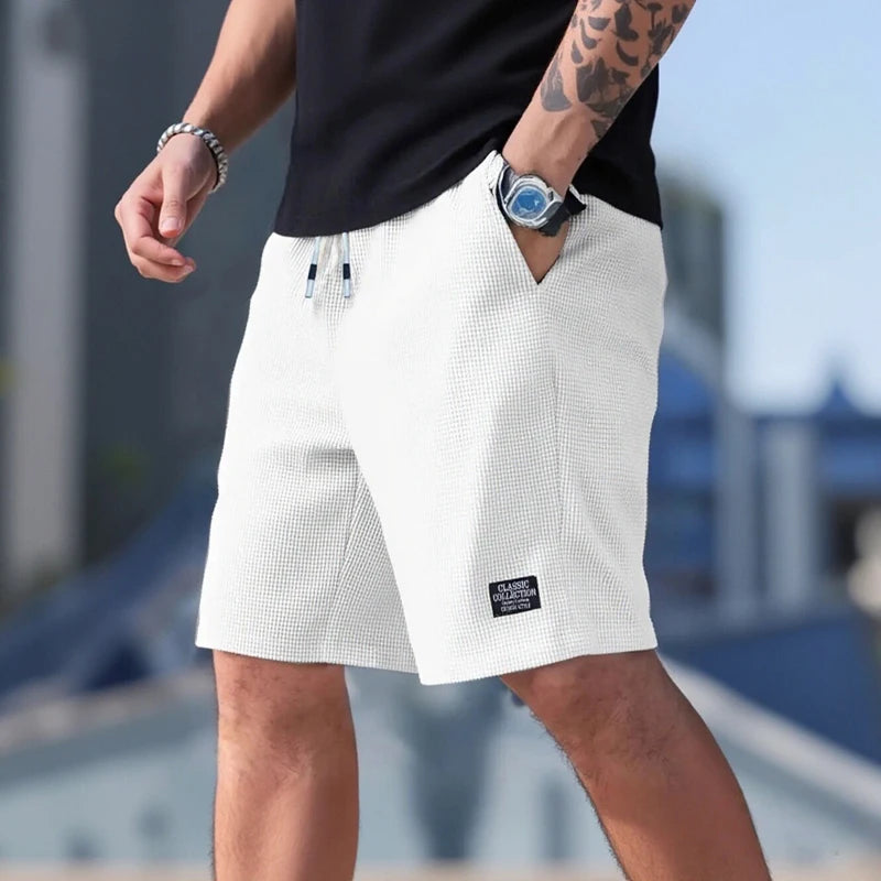 Men's Casual Shorts - Textured Fabric Sport and Beach Style - Ivory / Pack Of 1