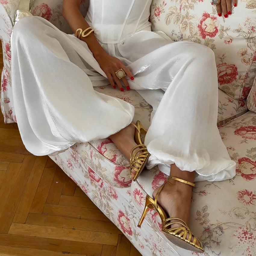 Pleated Wide-Leg Trousers - High Waist Loose Pants
