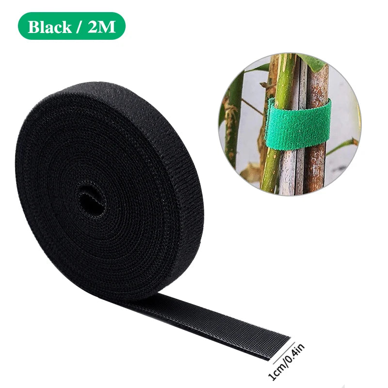Garden Plant Ties - Nylon Hook-and-Loop Support Tape - Black