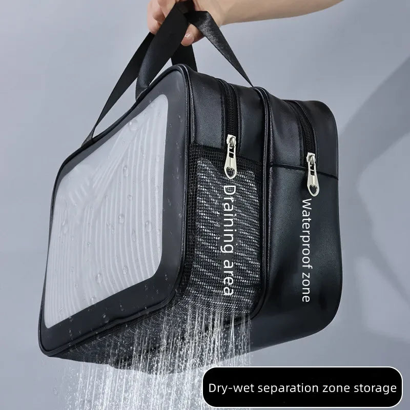 Transparent Travel Makeup Bag – Dry-Wet Storage for Toiletries