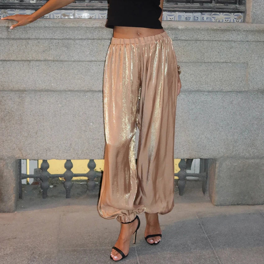 Pleated Wide-Leg Trousers - High Waist Loose Pants - Khaki